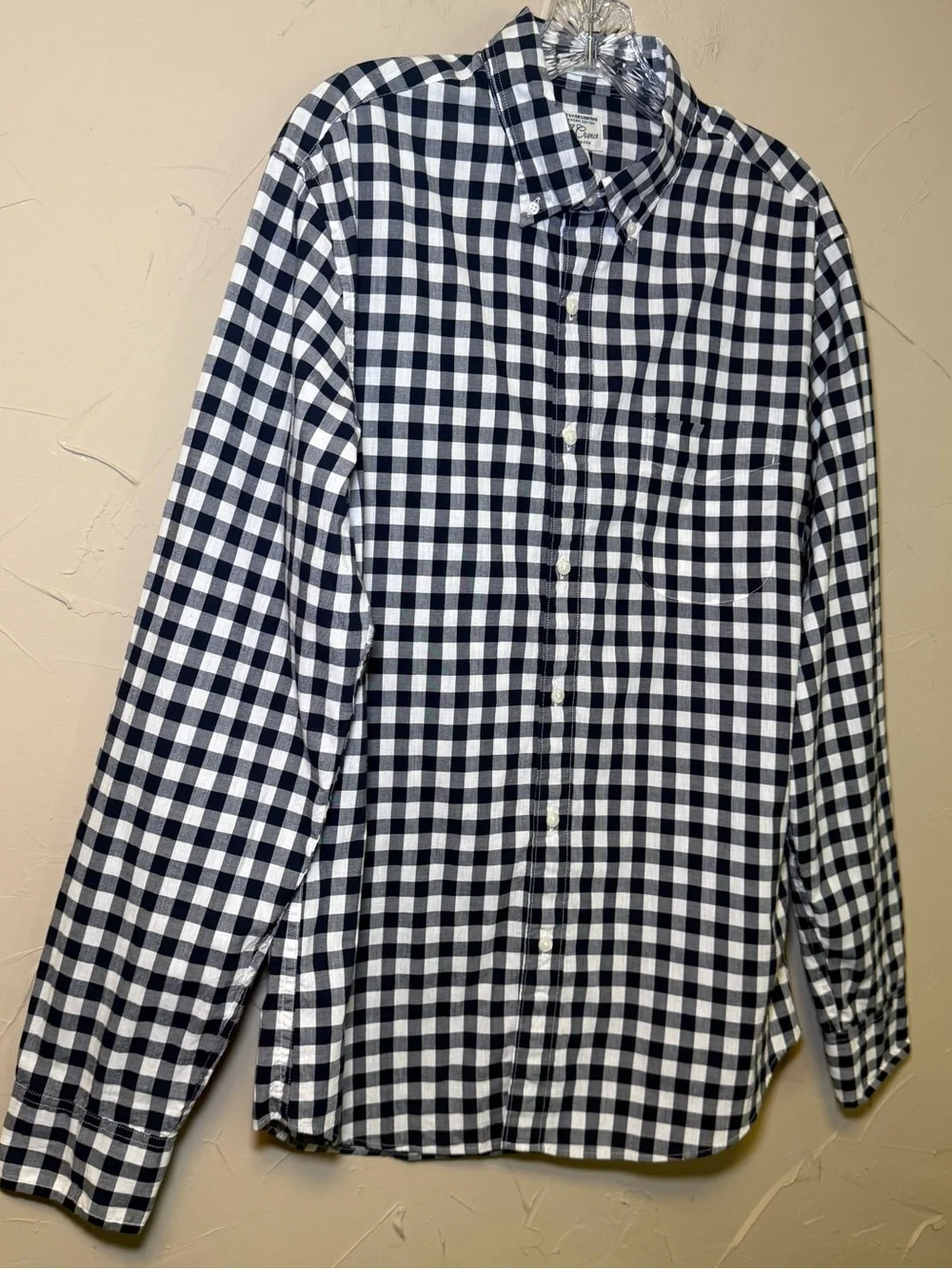 J.Crew Men's Secret Wash Stretch Gingham Button Down Shirt Medium Navy Preppy